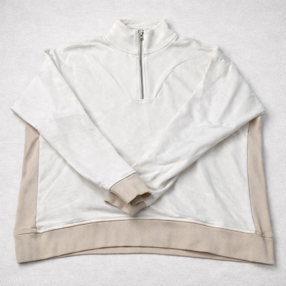 FatFace Womens Quarter Zip Sweatshirt Size 18 Cream Oversized Pullover